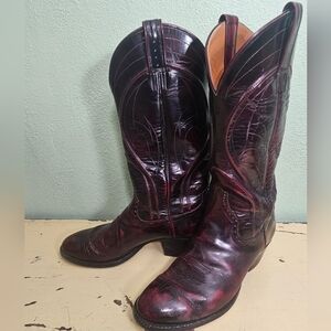 RJ Foley Vintage Black Cherry Cowboy Western Boots - Distinctive Leather Styling